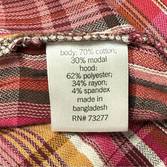 Mudd Juniors Pink Grey Multicolor Tartan Plaid Button Up Hooded Flannel Medium - Picture 9 of 10